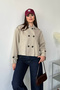 Women's Shirt Collar Buttoned Short Trench Coat Stone - 27K 3056 - 4