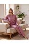 Women's Winter Plus Size Curve Embroidered Patterned Collar Buttoned Long Sleeve Pajama Set