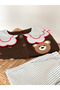 Girl's Embroidered Collar Detailed Cardigan with Bear Figure and Gabardine Woven Trousers Top and Bottom Set - 5
