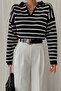 Tumapolo Collar Striped Knit Sweater