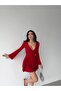 Double-Breasted Collar Long Sleeve Pleated Mini Dress - 4