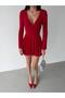 Double-Breasted Collar Long Sleeve Pleated Mini Dress - 5