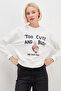 3 Threaded Unprinted Rabbit Printed Oversize Sweatshirt