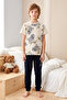 Boy's Short Sleeve Combed Cotton Pajama Set 3973 Beige