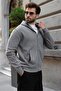 Smoked Hooded Basic Men's Cardigan with Zipper Pockets E7217