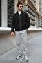 Black Hooded Basic Men's Cardigan with Zipper Pockets E7217 - 4