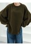 Women's Khaki Balloon Sleeve Slit Knitwear Oversize Tunic Sweater Frv0190-1