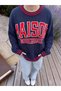 College Collar Stripe Detailed Slogan Oversize Knitwear Sweater Aw26Kz00073 - 2