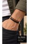 Talmiero Copperline Black Caramel Leather Men's Bracelet - Thin Strip and Weave Layered