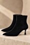 Black Suede Pointed Toe Thin Heel Women's Ankle Boots