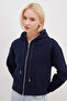 3 İplik Basic Fermuarlı Kapüşonlu Sweatshirt