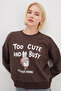 3 Threaded Unprinted Rabbit Printed Oversize Sweatshirt - 2