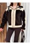Women's Bitter Brown Garni Detailed Belted Plush Coat Nh2720 - 2