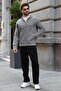Smoked Hooded Basic Men's Cardigan with Zipper Pockets E7217 - 4