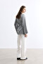 Gray V-Necklace Long Sweater with Belt - 6