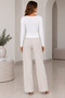 Women's Ecru Boat Neck Gathered Detailed Long Sleeve Lined Viscose Blouse - 7