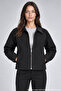 Women's Black Leather Collared Oversize Coat with Zipper Pockets - 2