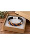 Sorello Copperblue Black Navy Blue Orange Leather Men's Bracelet - Colorful Weave - 3