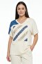 Women's V-Neck Cross Stripe Sequin-Bead Embroidered Short Sleeve Lycra Viscose Plus Size Blouse