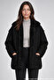 Women's Black Plush Lined Suede Look Oversized Pocket Coat - 2