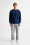 Selanik Fabric Crew Neck Blue Sweatshirt Comfortable Fit