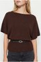 Women's Bitter Coffee Belted Boat Neck Bat Sleeve Knitwear Sweater Tk261024 60286483 - 5