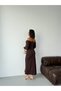 Gathered Front Long Sleeve Blouse and Slit Skirt Two-Piece Set - 4