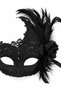 Black Feathered Venetian Mask Lace Embroidered Floral Detailed Party Costume Mask - 3
