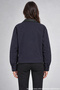 Women's Navy Blue Leather Collared Oversize Coat with Zipper Pockets - 4