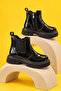 Children's Unisex Black Patent Leather Thick Serrated Thermo Sole Zippered Elastic Chelsea Boots - 2