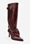 Marcella Burgundy Belted Women's Thin Heeled Boots - 6