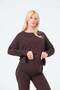 Maternity Side Slit Long Sleeve High Waist Wide Leg Soft Touch Tracksuit Set Aci Brown - 7