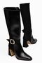 Sarya Women's Black Leather - Suede Buckle Special Design Heeled Boots - 2