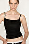 Urbania Women's Soft and Flexible Fabric Strappy Drawstring Black Tank Top - 2