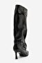 Marcella Black Belted Women's Thin Heeled Boots - 6