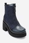 Anett Navy Blue Leather Navy Blue Suede Zippered Women's Platform Heeled Boots - 4
