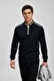 Men's Zippered Stand Collar Black Winter Sweatshirt - 3