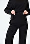 Maternity Side Slit Long Sleeve High Waist Wide Leg Soft Touch Tracksuit Set Black - 7