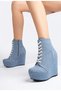 Eve; Blue Denim, Wedge Heeled Women's Boots