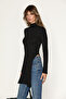 Yaleni Women's High Neck Long Sleeve Slit Black Blouse - 3