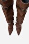 Pien Brown Suede Print Pointed Toe Women's Thin Heeled Boots - 6