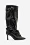Marcella Black Belted Women's Thin Heeled Boots - 8