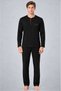 Men's Black and Burgundy Ribbed Pocket Detailed Long Sleeve Combed Cotton Pajama Set - 2