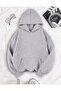 Women's Hooded Back Leopard Star Printed Gray 2 Thread Raster Sweatshirt - 2