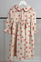 Girl's Pink Floral Heart Cream Double Layered 100% Cotton Muslin Midi Length Long Sleeve Red Crochet Embroidered Dress