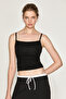 Urbania Women's Soft and Flexible Fabric Strappy Drawstring Black Tank Top