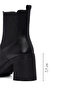 Women's Black Zippered Thick Heeled Leather Boots Wf450009Dv - 5