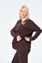 Maternity Side Slit Long Sleeve High Waist Wide Leg Soft Touch Tracksuit Set Aci Brown - 6