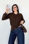 Women's V-Neck Casual Knitwear Brown - 27K 2571 - 4
