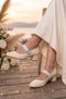 Women's Cream Suede Stone Buckle Low Thick Heeled Mary Jane Shoes